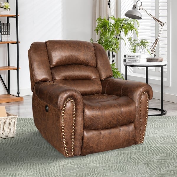 slide 2 of 10, Breathable Leather Power Recliner With USB Port for Living Room and Theater NutBrown