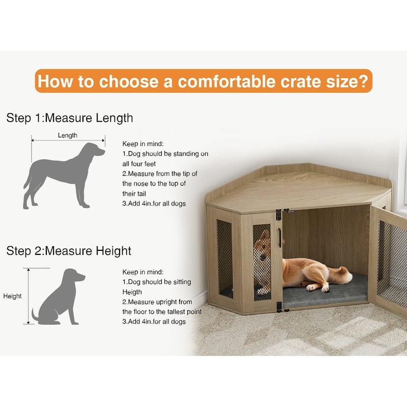 Anmytek Corner Dog Crate Furniture Wooden Dog Kennel End Table Indoor Pet Crate for Small Medium Dogs