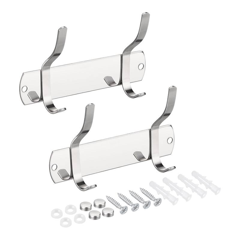 Coat Hook Rack Wall Mounted with 2 Hooks Hook Rail Wall Hangers Silver
