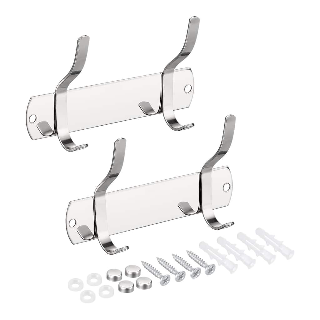 Coat Hook Rack Wall Mounted with 2 Hooks Hook Rail Wall Hangers Silver