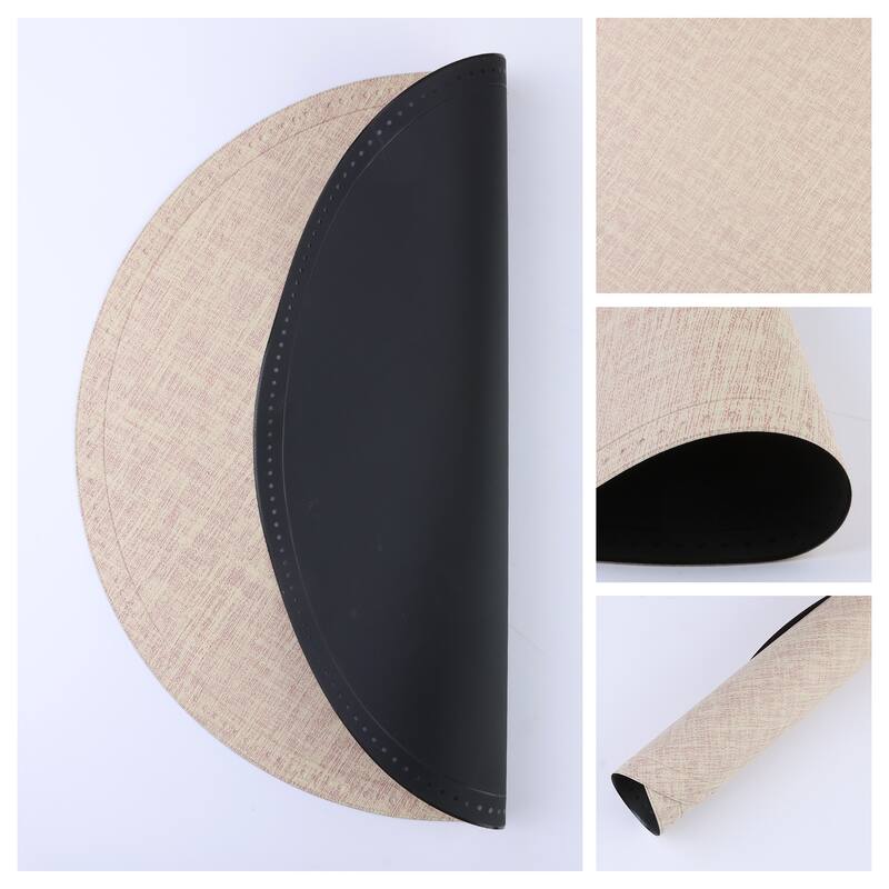 Placemats Set of 6 PU Placemats for Kitchen Dining Table Decor Heat Resistant Table Placemats Wipeable Table Mat - 15*15in - Beige