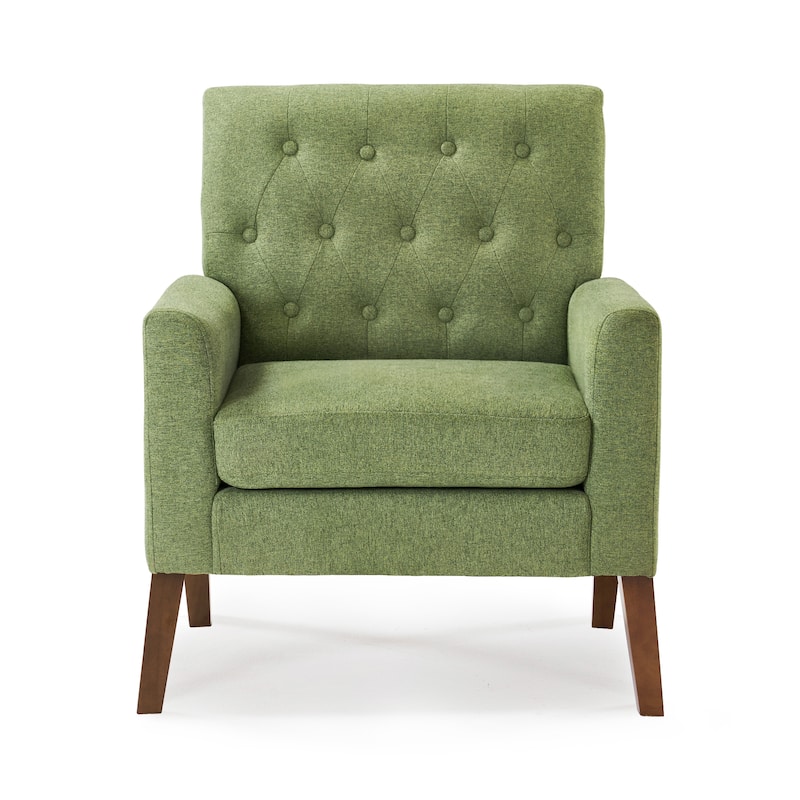 LUE BONA Linen and Walnut Legs Mid Century Modern Button Tufted Accent Chair - 29.53'' H X 30'' W X 33.07'' D