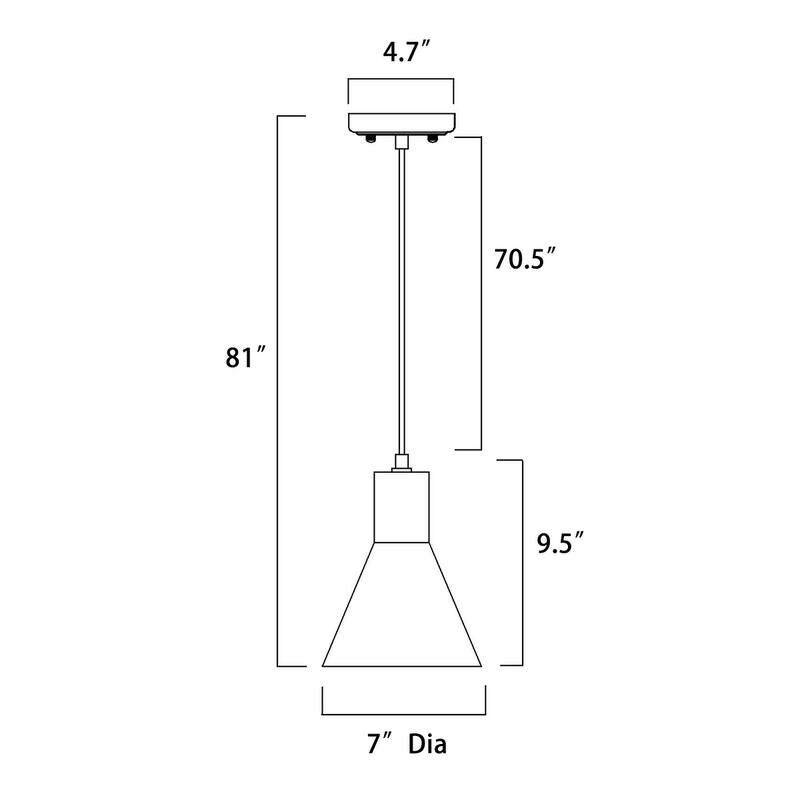1-Light Matte Black Metal Cone Hanging Kitchen Pendant Light