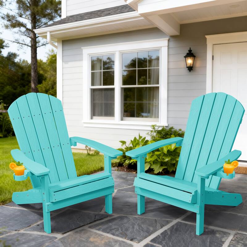 WINSOON All Weather HIPS Outdoor Plastic Adirondack Chairs Set of 2 - Aruba Blue