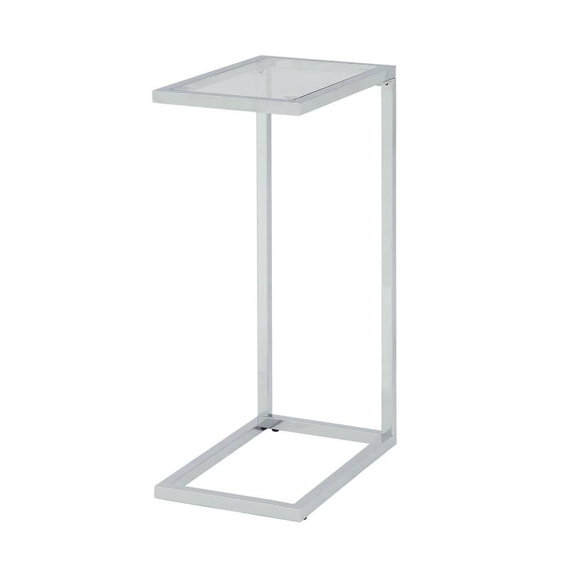 25.25" Silver Computer Tray Table with Rectangular Glass Top