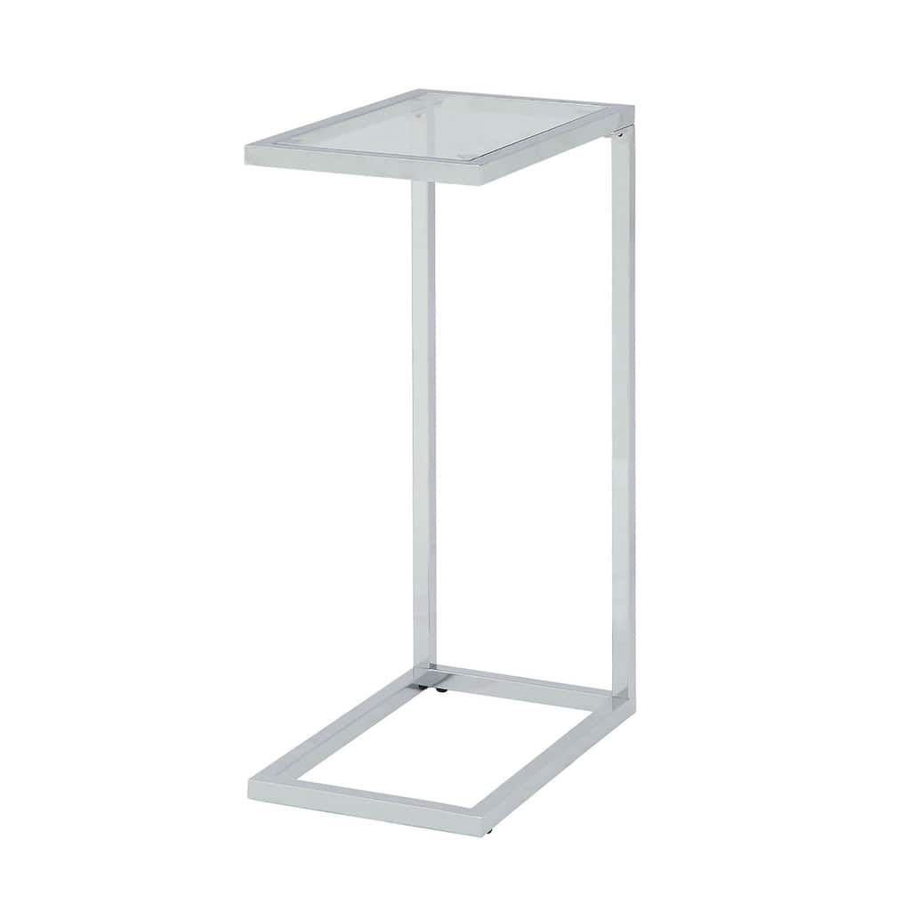 25.25" Silver Computer Tray Table with Rectangular Glass Top