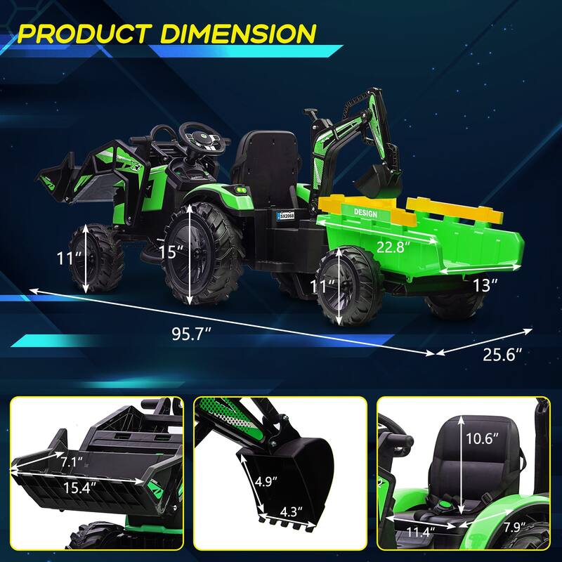 3 in 1 Ride on Tractor Excavator Bulldozer 24V