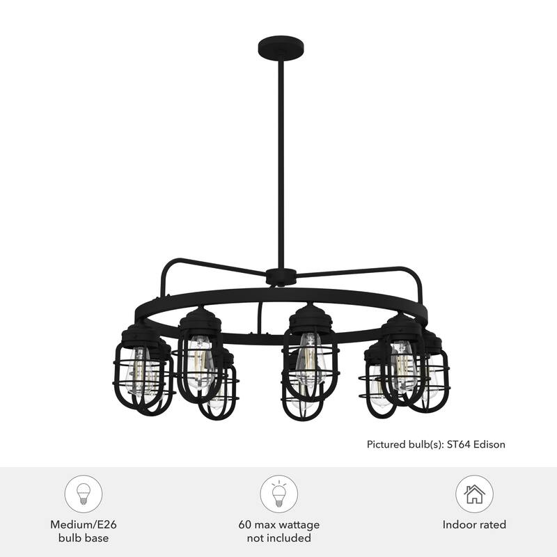 Hunter Starklake 9-Light Chandelier - Dining Room, Entry - Industrial, Wheel, Rustic, Caged