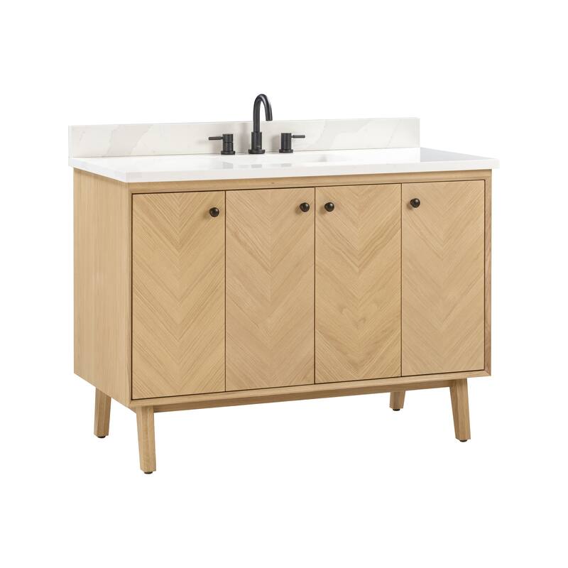 Avanity Adele 49 in. Vanity Combo in Natural Oak finish with Calacatta Quartz Top