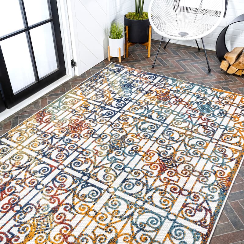 JONATHAN Y Tropics Ornate Trellis Indoor/Outdoor Area Rug