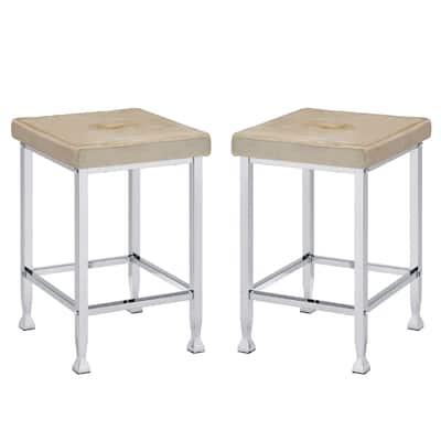 Set of 2 PU Upholstered Counter Height Stool in Beige and Chrome