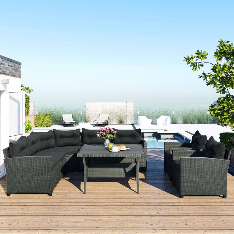 Modern 6Piece PE Rattan Wicker Sectional Sofa Set for 67, Outdoor