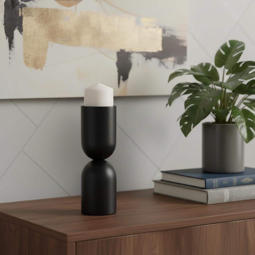 11" Black Metal Tabletop Pillar Candle Holder