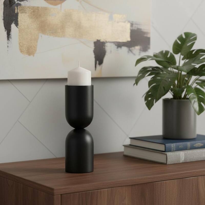 11" Black Metal Tabletop Pillar Candle Holder - Black
