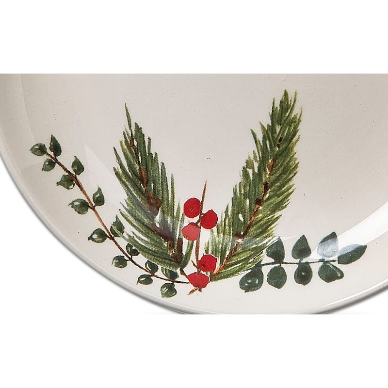 Winter Sprig Collection with Red Holly Stoneware Appetizer Plate 7.5 inch.
