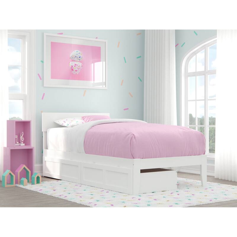 AFI Boston Platform Bed with Storage Drawers - White - Twin