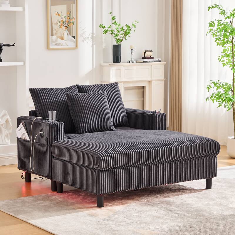 GDFStudio - Corduroy Recliner Sofa with USB Charging, RGB LED Light Strip - Suitable for Living Room and Bedroom