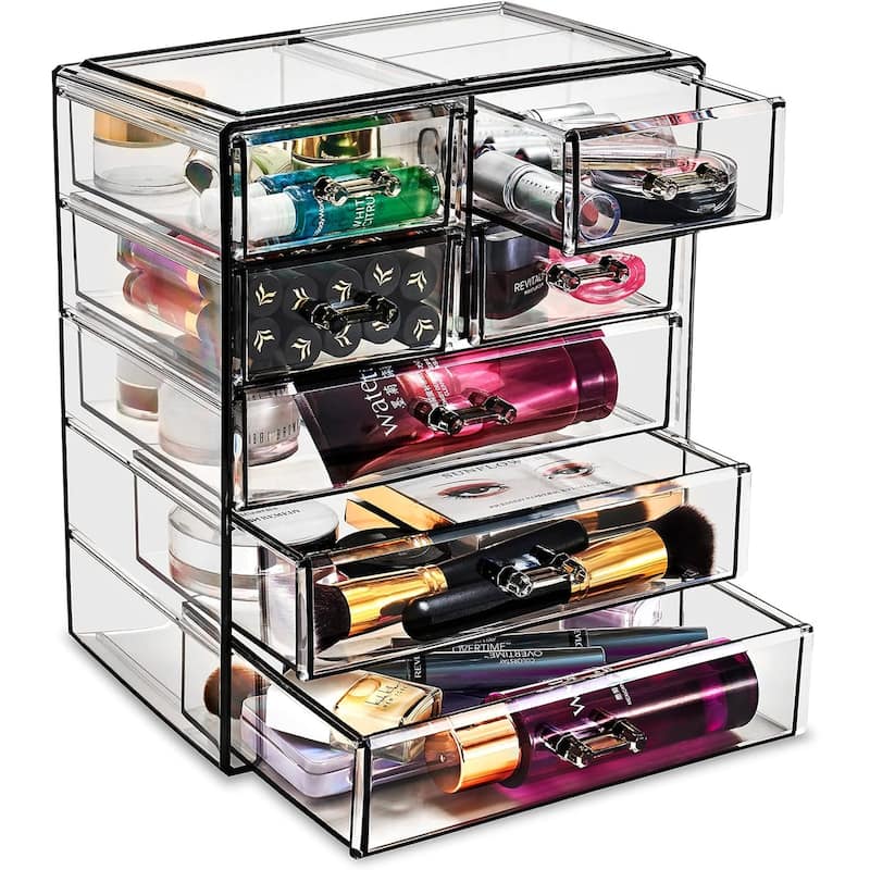 Sorbus Cosmetics and Jewelry Big Storage Case Display - Stylish Vanity, Bathroom Case (3 Large, 4 Small Drawers) - Black