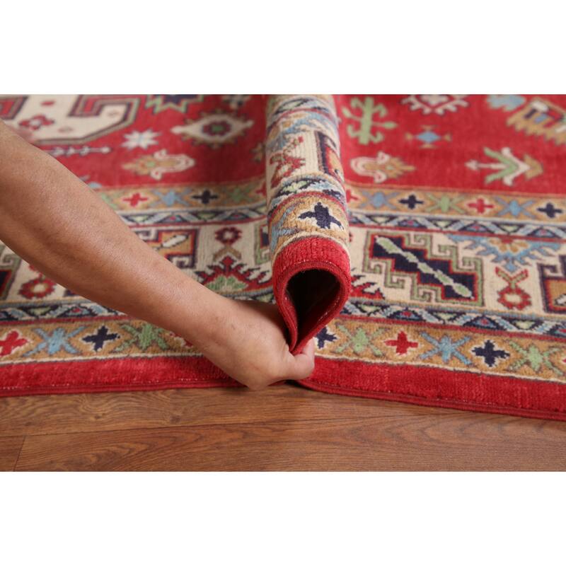 Hand Knotted Oriental 100% Wool Carpet Traditional Geometric Red Kazak Area Rug - 9' 6'' X 6' 4''