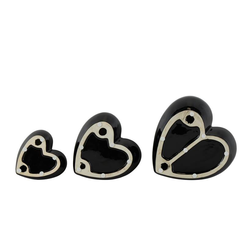 Ceramic Heart Slanted Home Wall Decor with Varying Sizes - Set of 3 Black, Gold, Silver, White - Roche River Decor