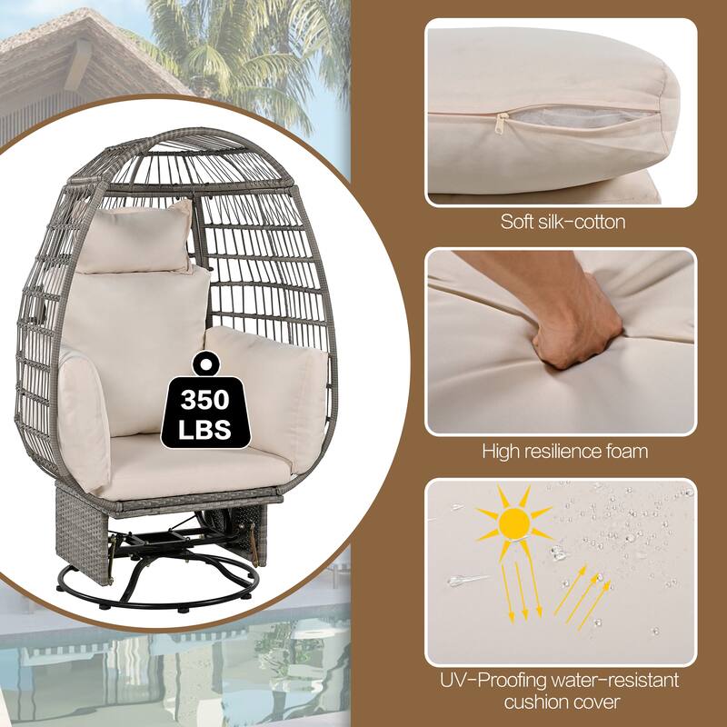 Outdoor Rattan Swivel Chair with Cushions and Rocking Function