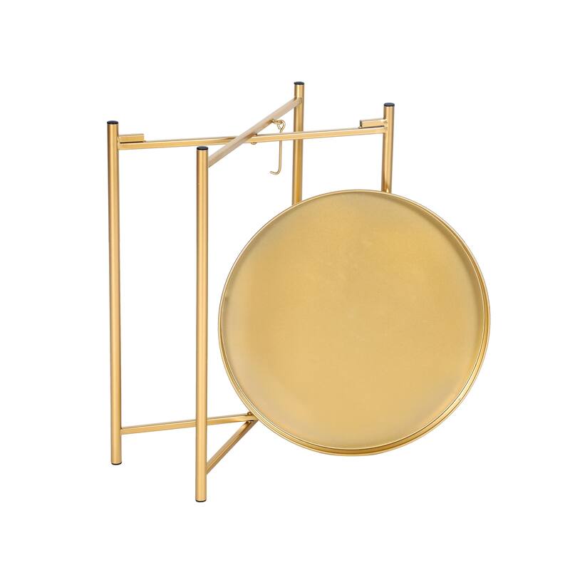 Adeco Gold End Table Metal Waterproof Snack Beside Table Accent Coffee Table - 16.9""(D)x 16.9""(W)x 20.5""(H)