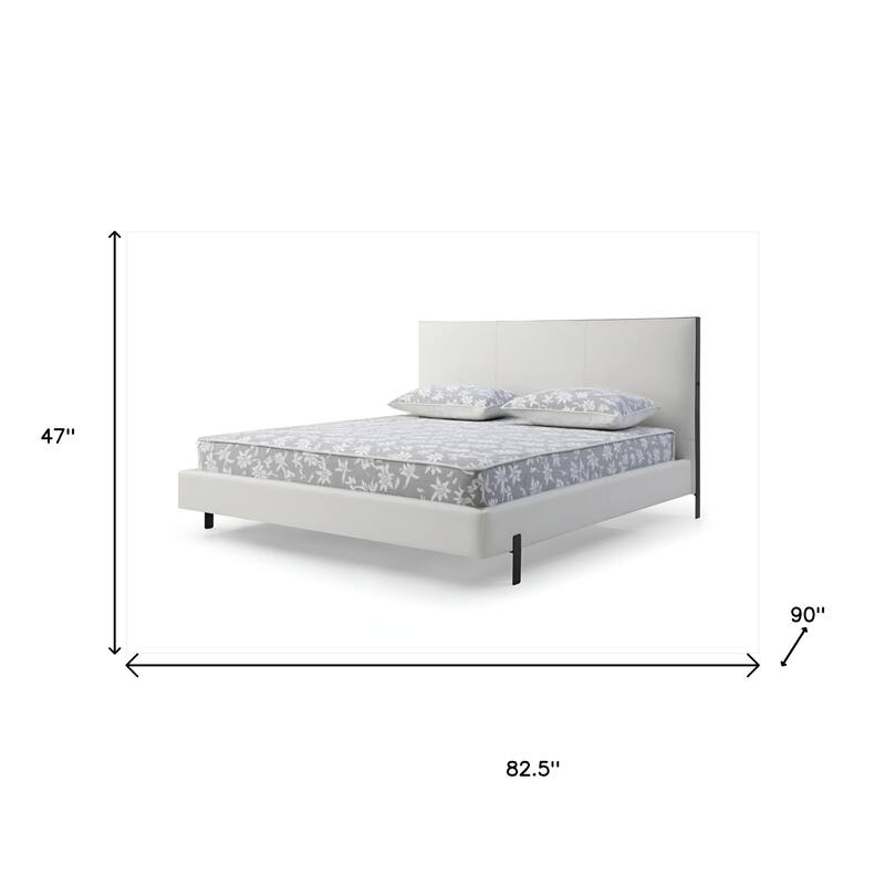 HomeRoots King White Upholstered Faux Leather Bed With USB
