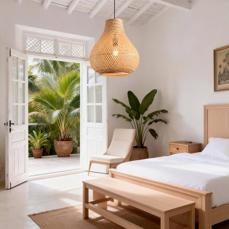 15" Natural Farmhouse Vase Shape Handwoven Rattan Caged Pendant Light - 14.96" D x 14.96" W x 62.99 " H