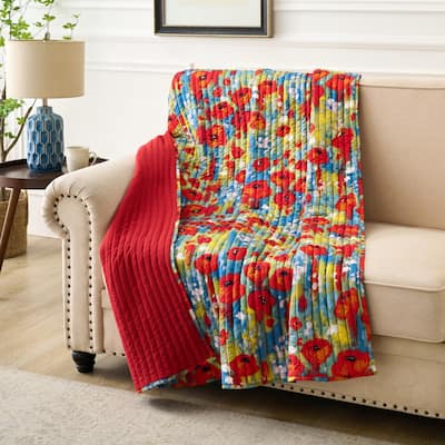 Greenland Home Fashions Poppies Modern Floral Watercolor Throw
