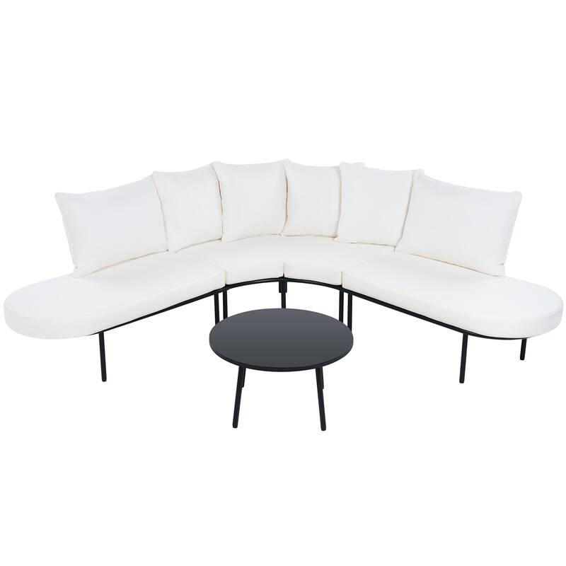 All Weather Patio Outdoor Indoor Sofa Set with Coffee Table for 6 People, Padded Seats & Backrest Cushions, Gray