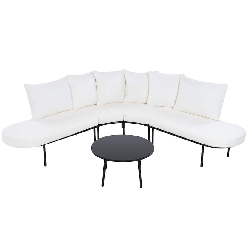 Curved Outdoor Furniture Sofa Set for 6, Outdoor Conversation Set with Coffee Table & Upholstered Seats, Backrest Cushions