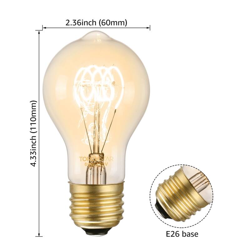 6 Pack Vintage Edison Light Bulbs 60W, Dimmable A19 Incandescent Bulb - 2700K Soft White