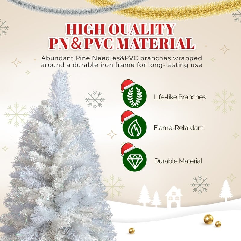 4 FT White Artificial Christmas Tree with Pot Stand, Potted Xmas Pine Tree with 200 Branch Tips for Holiday Party Office Home