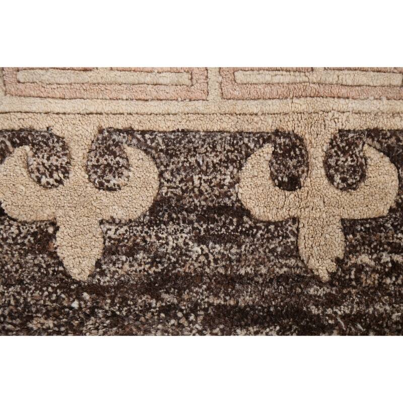 Geometric Vegetable Dye Nepalese Oriental Wool Area Rug Hand-knotted - 5'7" x 7'9"