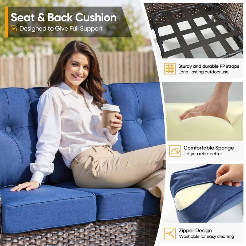 Pocassy Ooutdoor Fire Pit Table with Sofa Chair Ottoman Set
