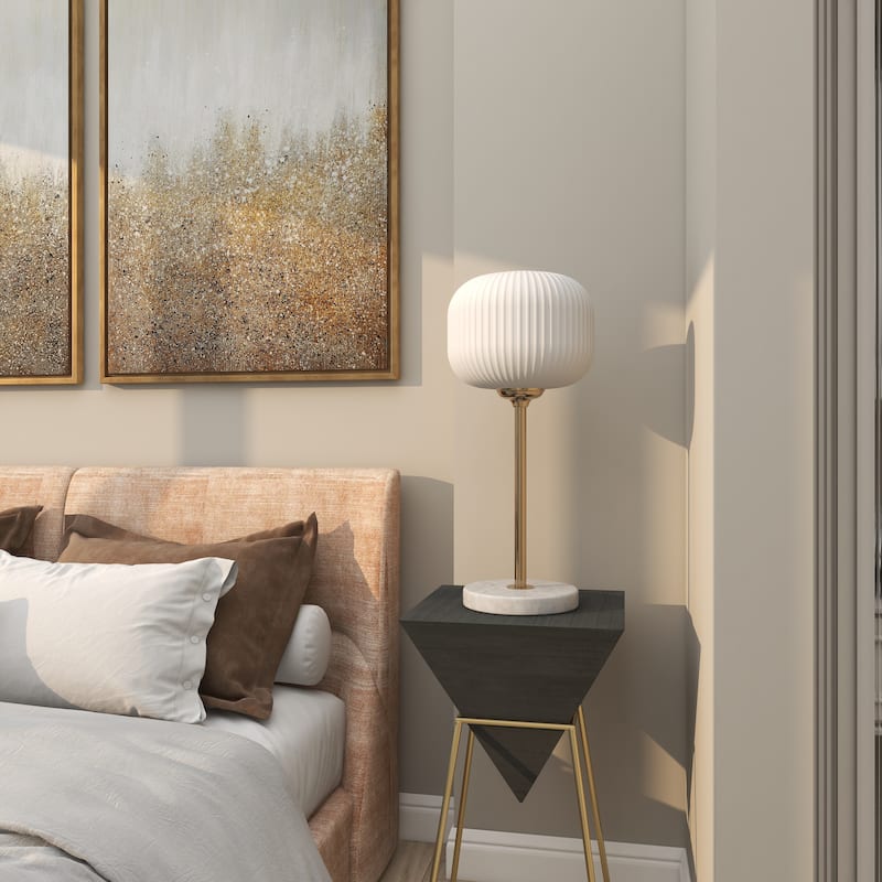 Metal Room Table Lamp with Round Ribbed Shade - White - CosmoLiving by Cosmopolitan