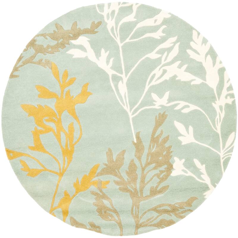 SAFAVIEH Handmade Soho Krysta Branches N.Z. Wool Rug - 8' Round - Blue/Multi