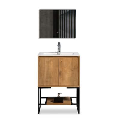 ABRUZZO Allen 2-in-1 Oak Wall-Mounted & Freestanding Bathroom Vanity with Sink