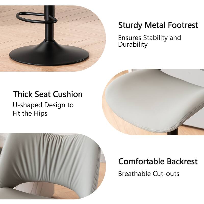 Faux Leather Upholstered Bar stools Set of 2 with Metal Footrest