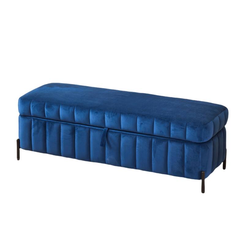Velvet Storage Bed Bench with Hidden Compartment, Black Legs, 275LB