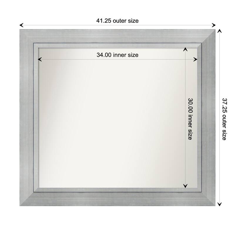 Romano Silver Framed Non-Beveled Custom Wall Mirror, Bathroom Vanity Mirror - Outer Size: 41.25 x 37.25
