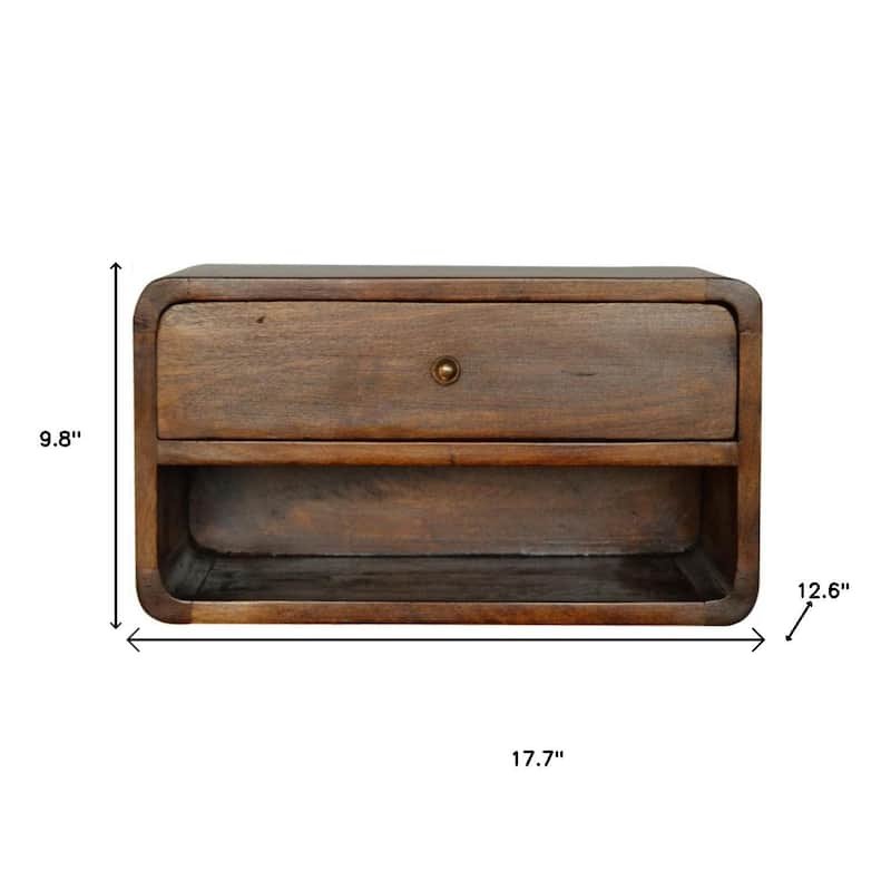 HomeRoots 18" Chestnut Solid Wood One Drawer Floating Nightstand