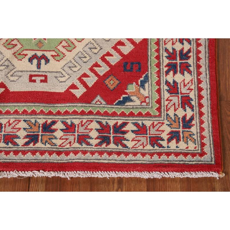 Geometric Kazak Rug Handmade Wool Carpet - 3'2"x 5'0"