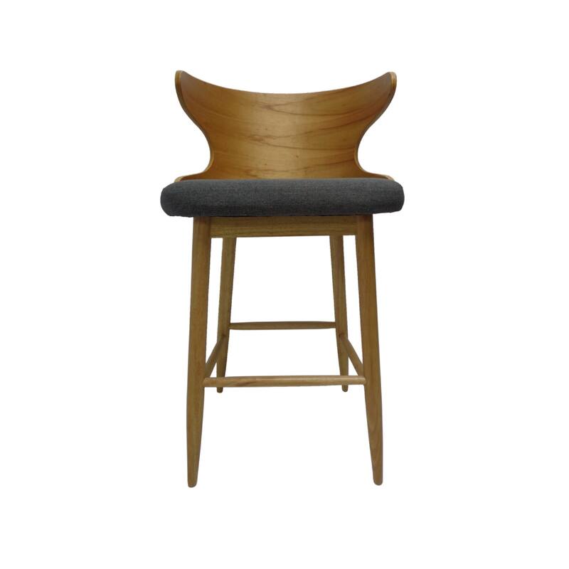 Modern Bar Height Chair Set of 2, Curved Backrest Charcoal Gray, Brown