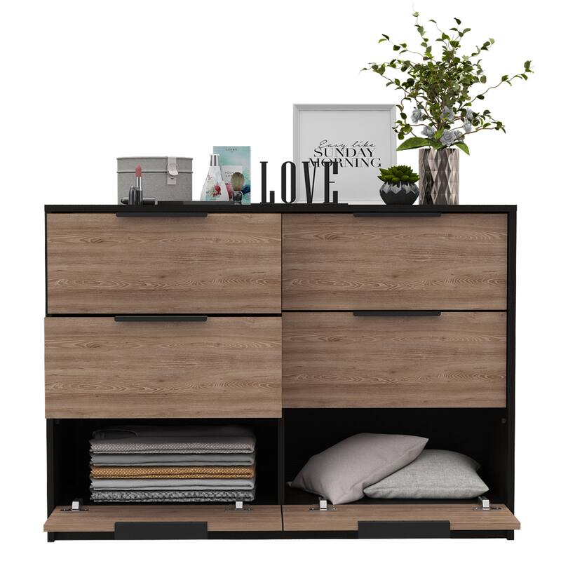 4 Drawer Double Dresser for Living Room ,Apartment, Bedroom, Black / Pine