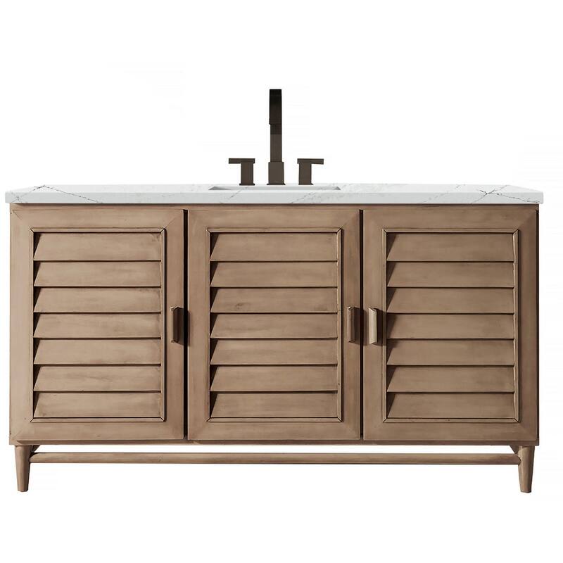 James Martin Vanities 620-V60S-3ENC Portland 60" Free Standing Single - Whitewashed Walnut - Walnut Finish
