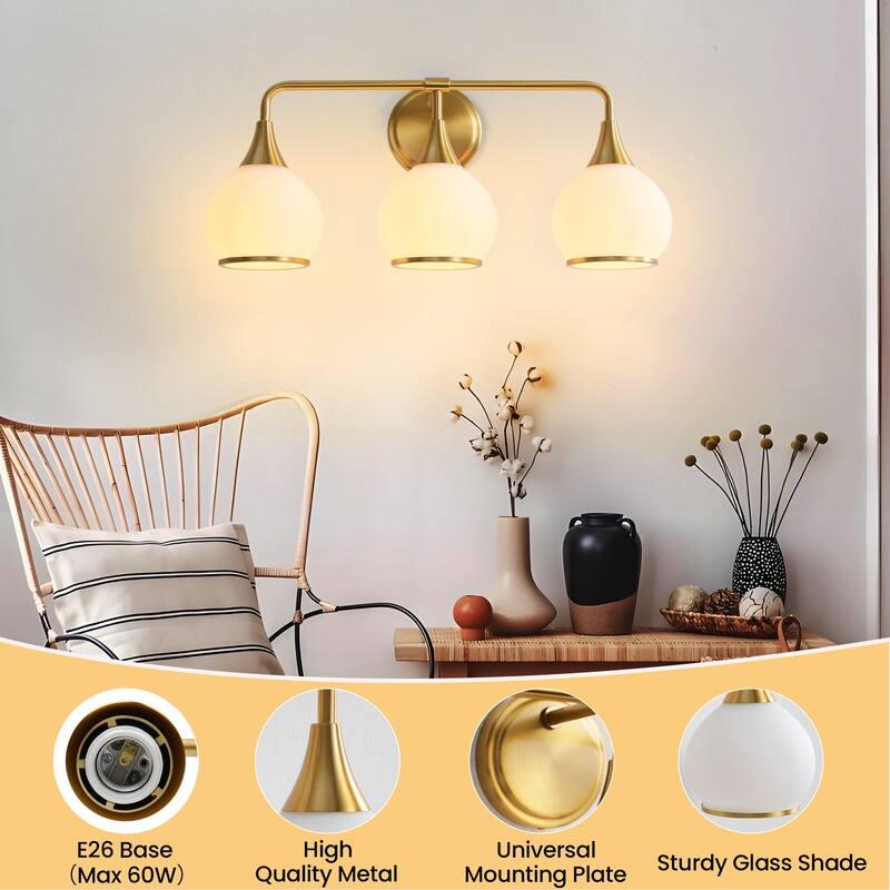 Modern Vanity Lights Dimmable Bathroom Light Fixtures with Glass Shade