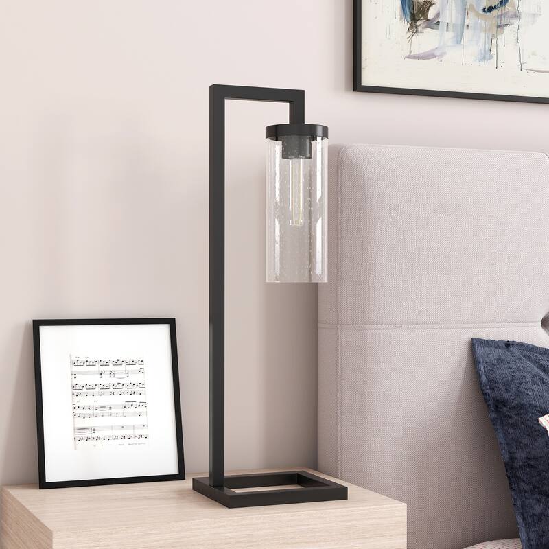Malva Table Lamp in Blackened Bronze with Seeded Glass Shade