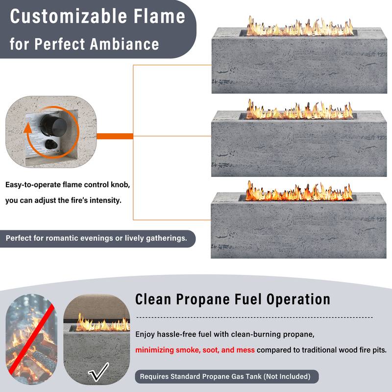 41.9" Outdoor Rectangular Propane Fire Pit 40000 BTU, Heater with Stainless Steel Burner and Free Lava Rocks, Waterproof Cover