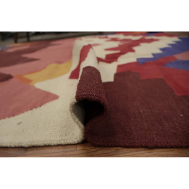 Hand Woven Oriental 100% Wool Carpet Southwestern Modern Multi-Colored Kilim Area Rug - 9' 10'' X 8' 0''